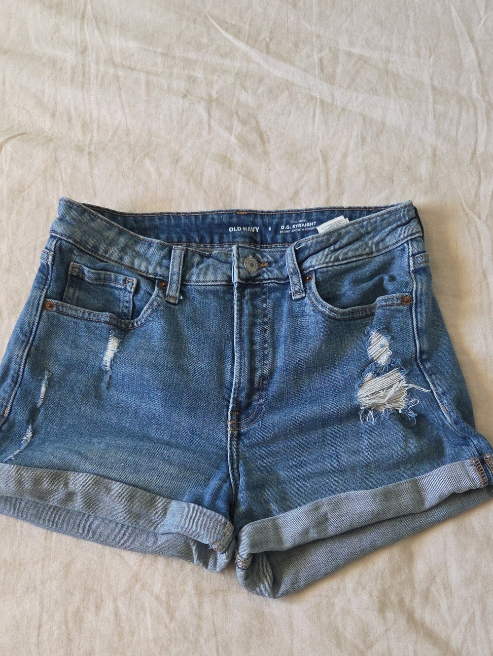 Old Navy Blue Distressed Rolled-Hem Denim Shorts